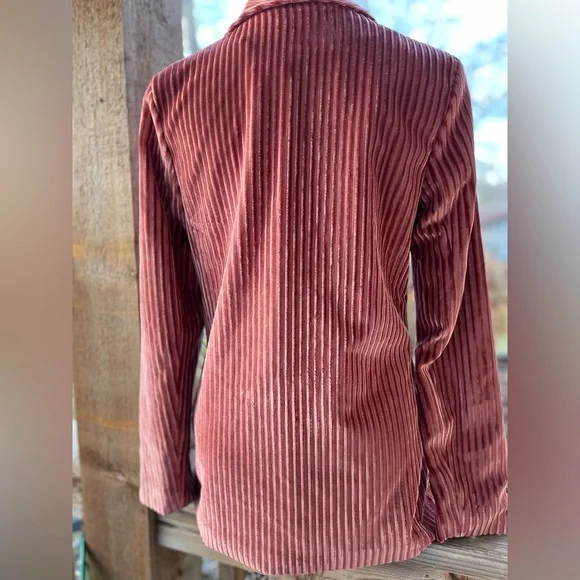 Nasty Gal Collection Pink Crushed Velvet Ribbed Double Breasted Lined Blazer NWT - Picture 6 of 10